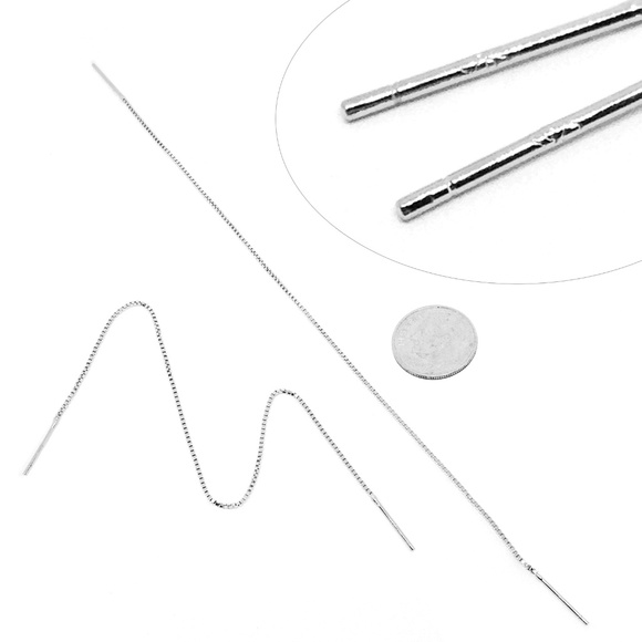 Earrings Medium Threader Chain Silver Plate - Picture 2 of 4